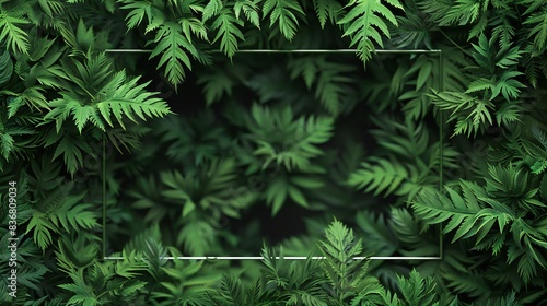 Nettle leaves forming a dense background with a rectangular vector frame on top.