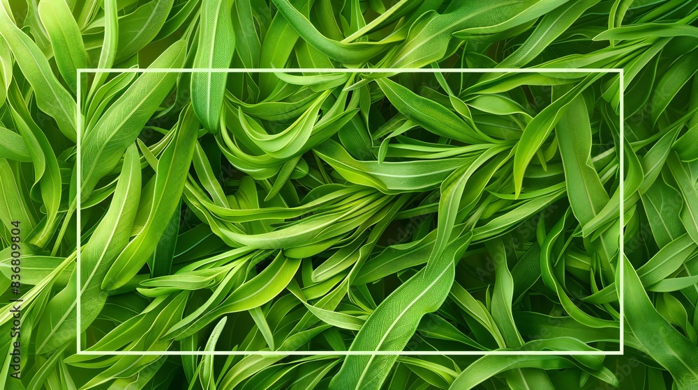 Tarragon leaves creating a delicate green background with a vector rectangle overlay on top. Tarragon leaves creating a delicate green background with a vector rectangle overlay on top.