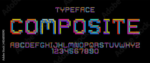 Child constructor colorful minimal square vector font with bevel effect, letters and numbers alphabet in toy beveled style, multicolored geometric 3D typography.