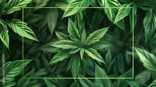 Wallpaper Mural Wide castor oil plant leaves providing a robust green base with a rectangular vector frame on top. Torontodigital.ca