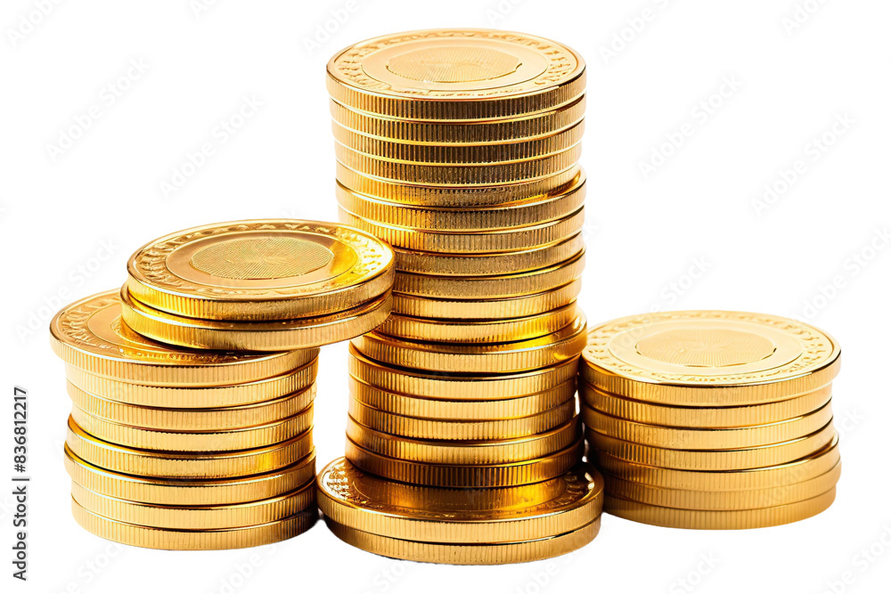 Pile gold coins isolated on white or transparent background. AI Generated. Pile gold coins isolated on white or transparent background. AI Generated.