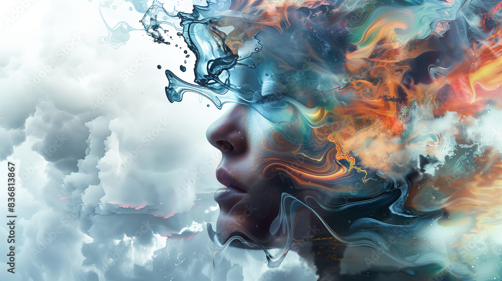 Dream thoughts concept, smoky colorful woman head Dream thoughts concept, smoky colorful woman head