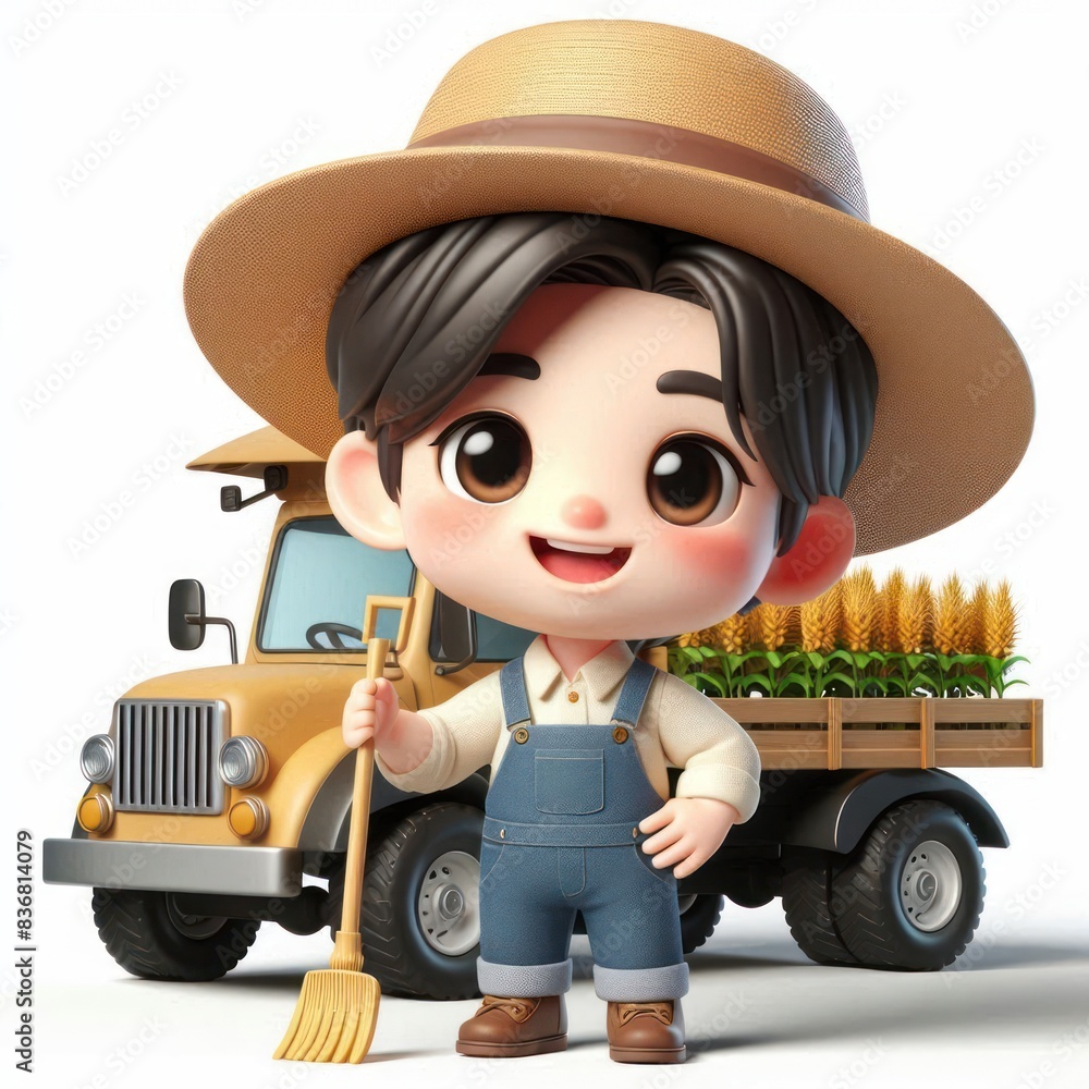 Obraz premium 3D Cute cartoon farmer character Isolated on white background