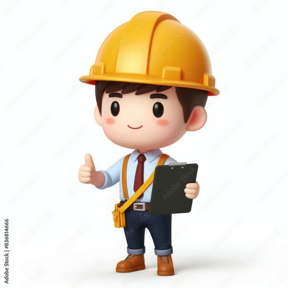 3D cartoon construction worker Isolated on white background 3D cartoon construction worker Isolated on white background