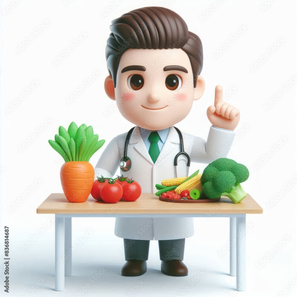 3D cartoon nutritionist character Isolated on white background copy space 3D cartoon nutritionist character Isolated on white background copy space