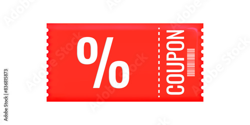 Discount coupon voucher in 3d style sale. Gift coupon. Online store design promotion marketing. Isolated element. Vector illustration.