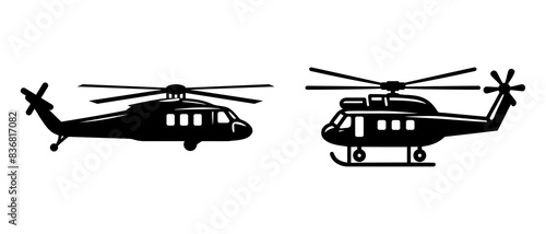 Transport vehicle helicopter side view silhouette black filled vector Illustration icon