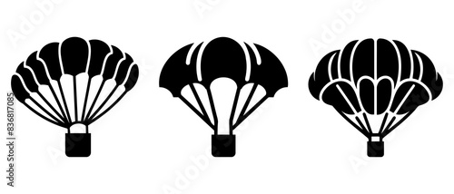 Air balloon, parachute side view silhouette black filled vector Illustration icon