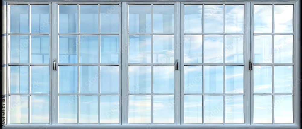 Large glass windows with a clear blue sky view, offering natural lighting and a modern architectural feel, perfect for home or office interior design. Large glass windows with a clear blue sky view, offering natural lighting and a modern architectural feel, perfect for home or office interior design.