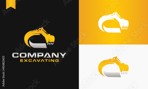 excavator letter C logo design excavating vector template illustration