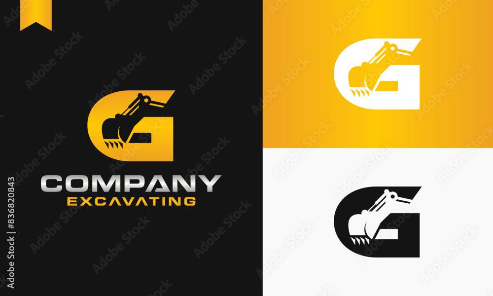 Αυτοκόλλητο excavator letter G logo design excavating vector template illustration