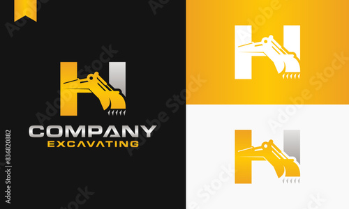 excavator letter H logo design excavating vector template illustration
