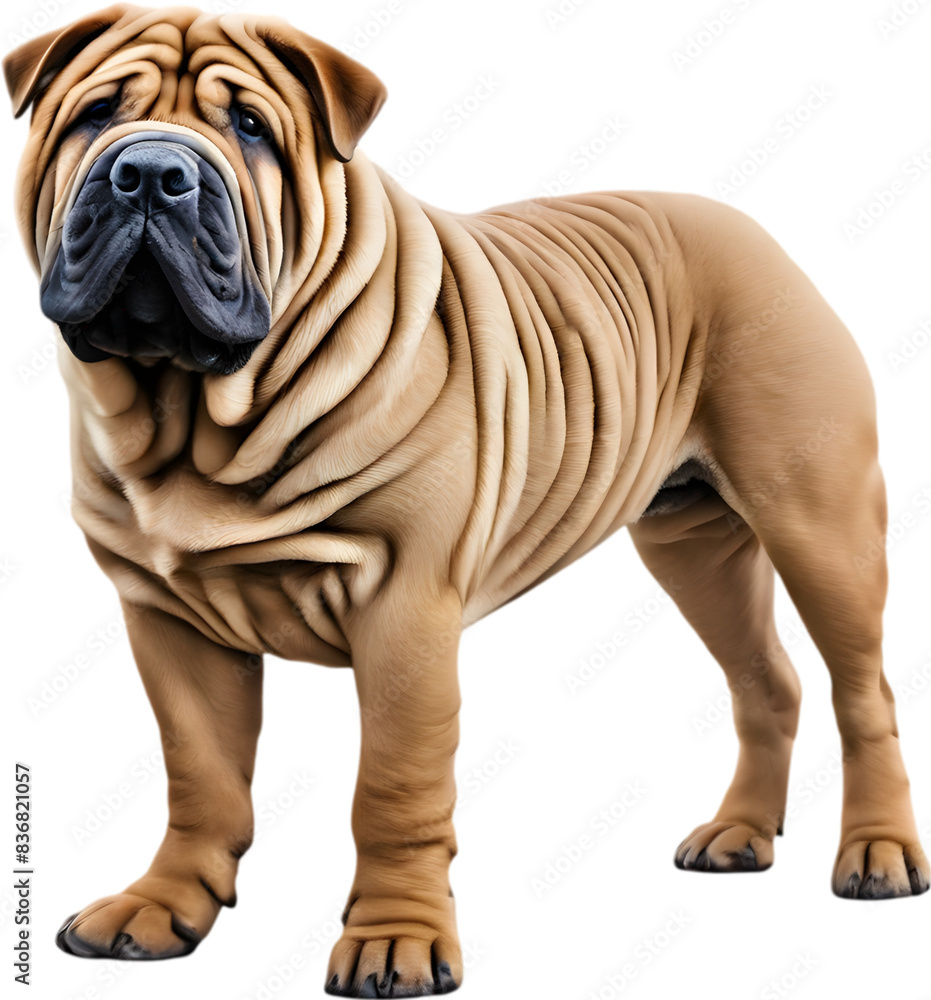 Sharpei dog, known for deep wrinkles and blue-black tongue. Sharpei dog, known for deep wrinkles and blue-black tongue.