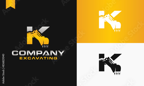 excavator letter K logo design excavating vector template illustration