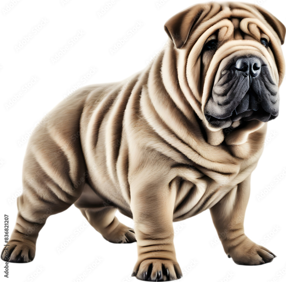 Obraz premium Sharpei dog, known for deep wrinkles and blue-black tongue. 