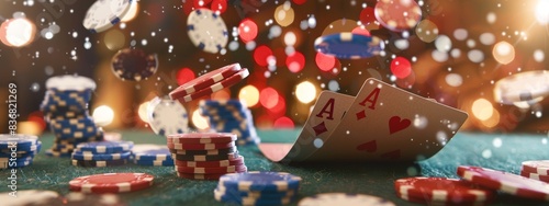 A pile of chips on the table, cards flying around, entertainment, relaxation, passing time, gambling prohibited, property crisis, living habits, hobbies, 4k high-definition wallpaper, background, gene