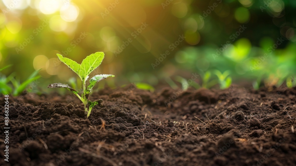 Fototapeta premium A small plant is growing in the dirt