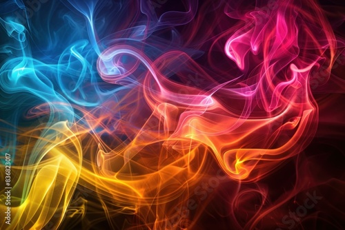 Vibrant swirls of digital smoke in rainbow colors  creating a dynamic and artistic background