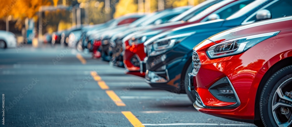 Row of Parked Cars in a Parking Lot. Generative ai Row of Parked Cars in a Parking Lot. Generative ai
