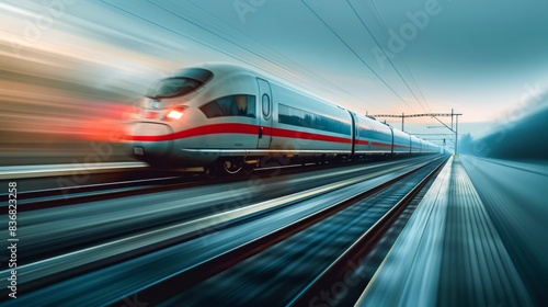 High-Speed Train in Motion on Tracks. Generative ai