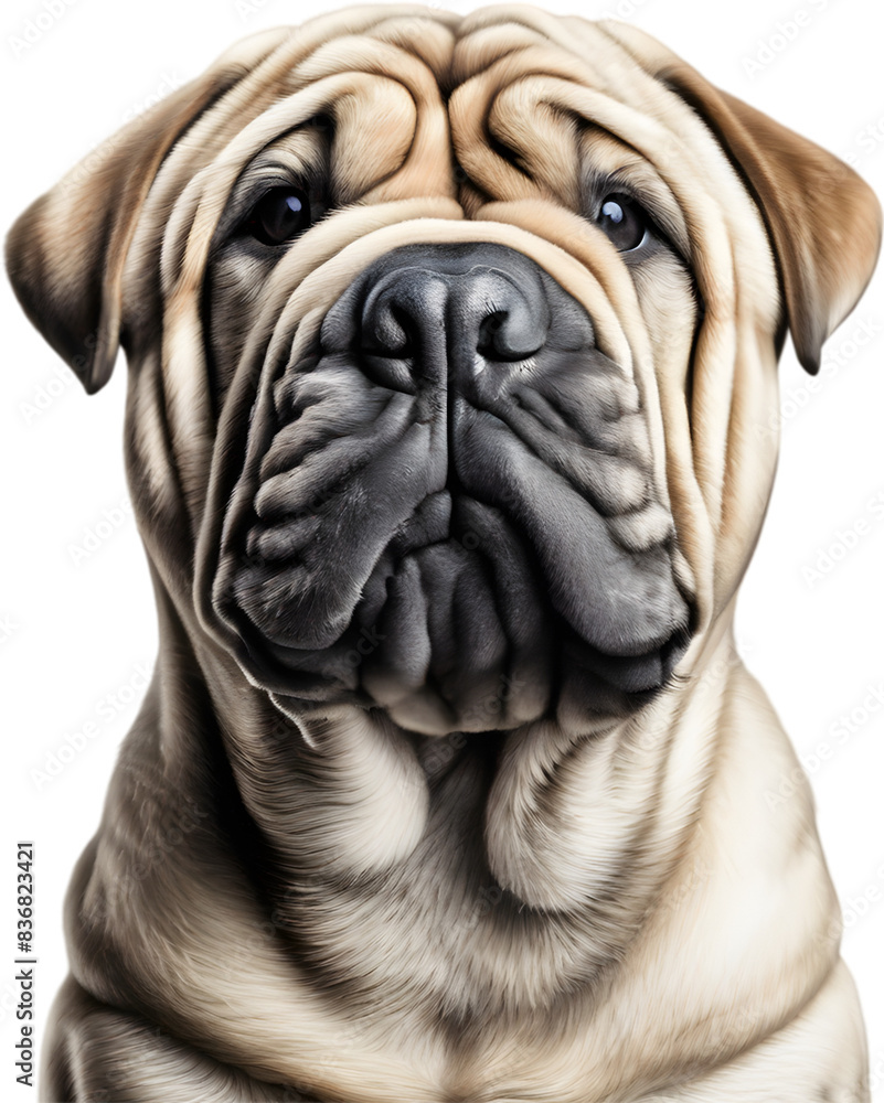Sharpei dog, known for deep wrinkles and blue-black tongue. Sharpei dog, known for deep wrinkles and blue-black tongue.