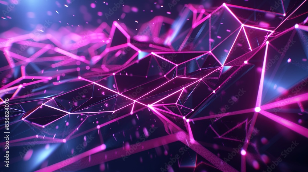 High-tech abstract background featuring interconnected geometric shapes and a neon glow High-tech abstract background featuring interconnected geometric shapes and a neon glow