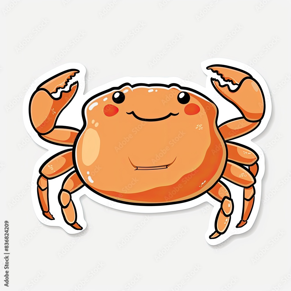 Fototapeta premium Cute Cartoon Crab Sticker with Smiling Face generated with AI
