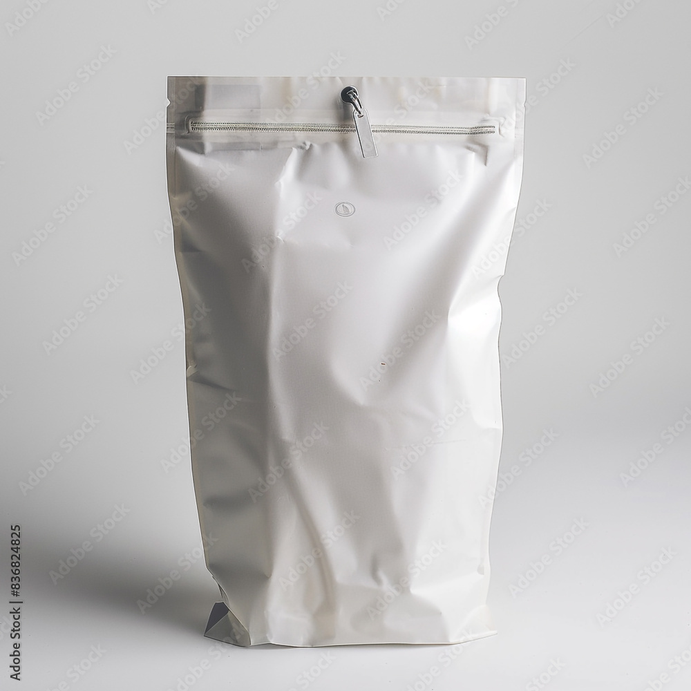 A sleek white paper biodegradable bag with a zip lock, displayed on a clean background, emphasizing its eco-conscious design A sleek white paper biodegradable bag with a zip lock, displayed on a clean background, emphasizing its eco-conscious design