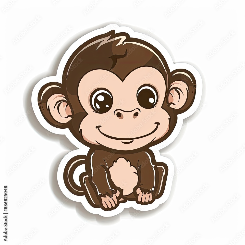 Cute cartoon monkey sitting and smiling sticker generated with AI Cute cartoon monkey sitting and smiling sticker generated with AI