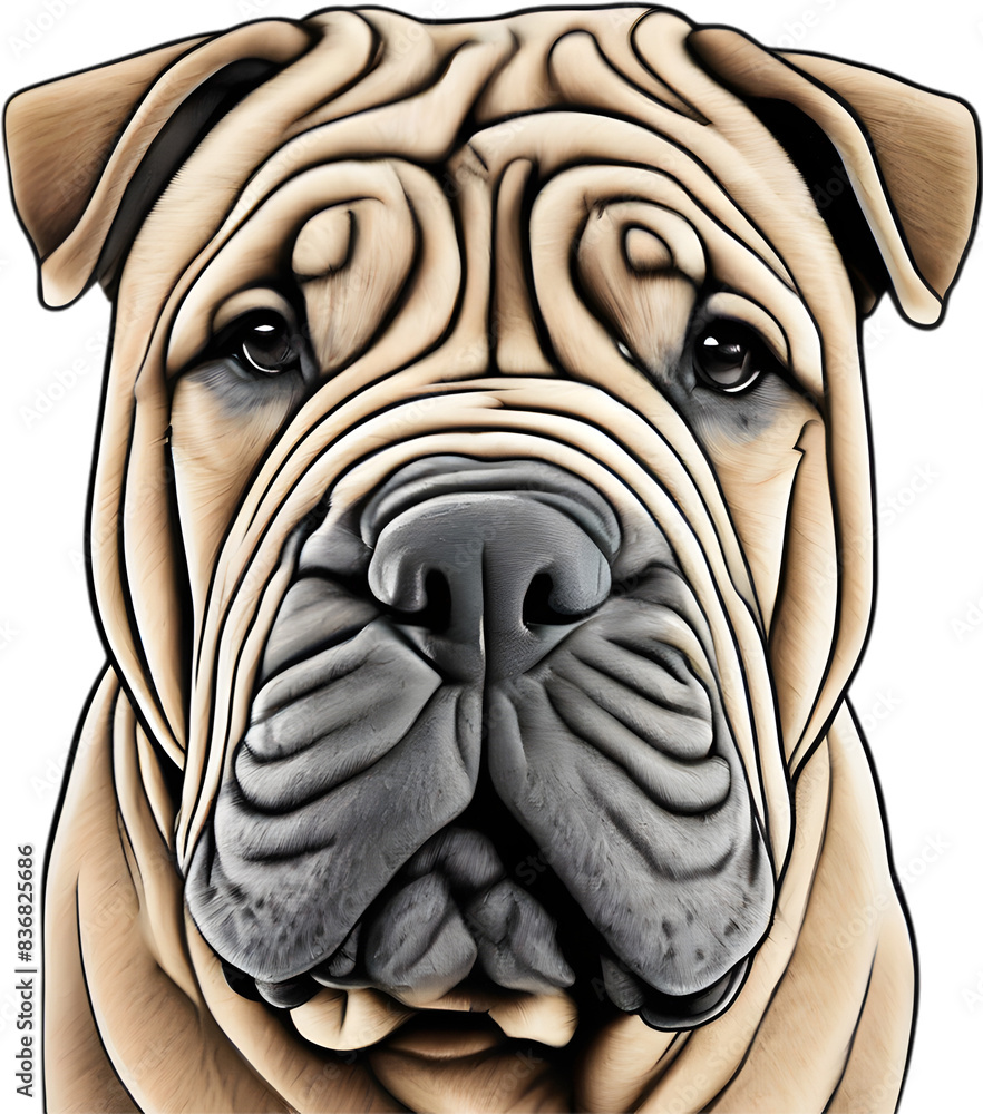 Obraz premium Sharpei dog, known for deep wrinkles and blue-black tongue. 