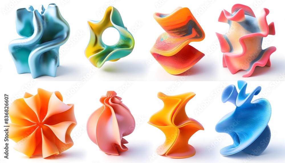 Obraz premium 3d printed colorful abstract shapes, various forms and sizes on white background
