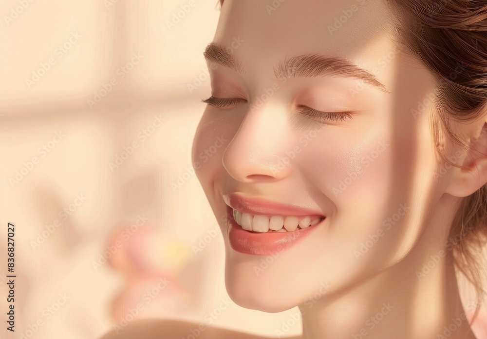 Close-up of a Woman's Smiling Face with Soft Lighting Close-up of a Woman's Smiling Face with Soft Lighting