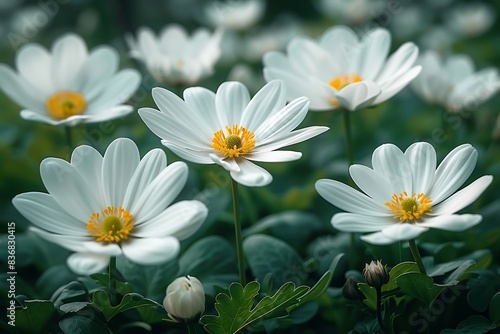 White Flowers on Green Field