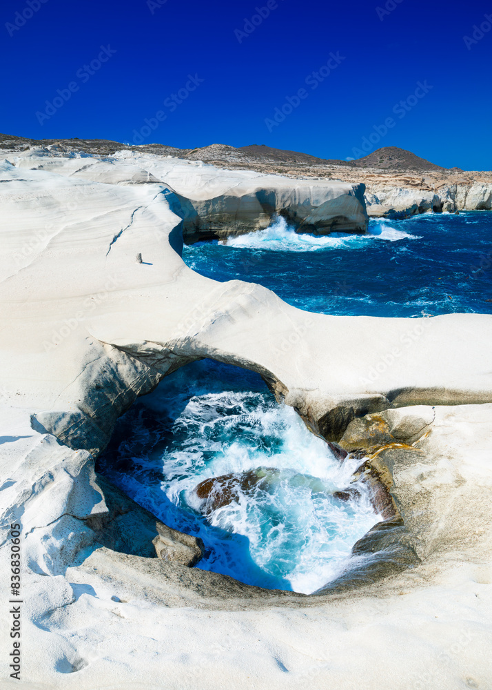 White chalk cliffs in Sarakiniko, Milos island, Cyclades, Greece