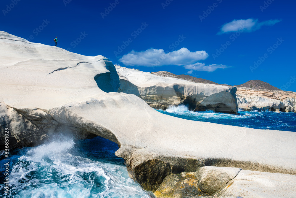 White chalk cliffs in Sarakiniko, Milos island, Cyclades, Greece