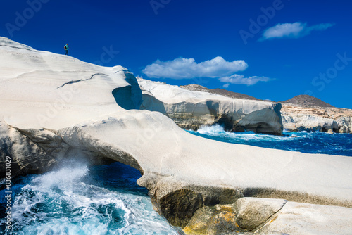 Obraz na płótnie White chalk cliffs in Sarakiniko, Milos island, Cyclades, Greece w salonie
