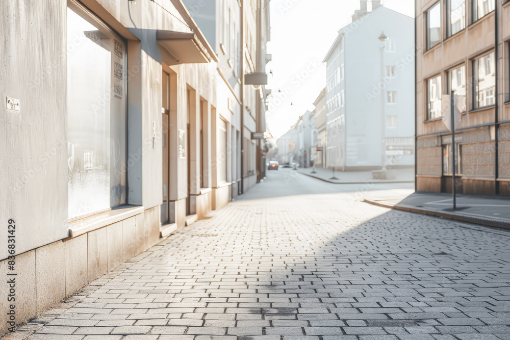 Empty street with modern architecture and natural sun lighting. Urban scenes. Empty street with modern architecture and natural sun lighting. Urban scenes.
