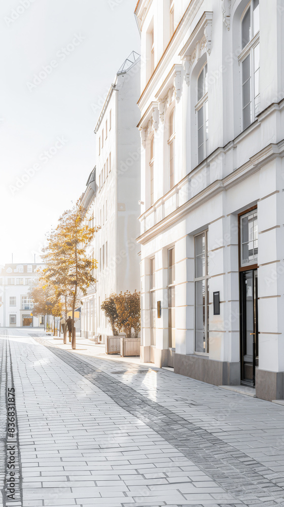 Empty street with modern architecture and natural sun lighting. Urban scenes. Empty street with modern architecture and natural sun lighting. Urban scenes.
