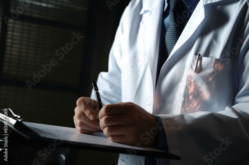close up of doctor writing on chart