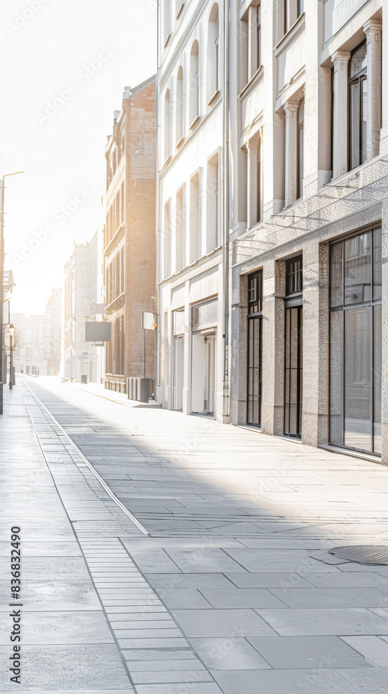 Empty street with modern architecture and natural sun lighting. Urban scenes. Empty street with modern architecture and natural sun lighting. Urban scenes.