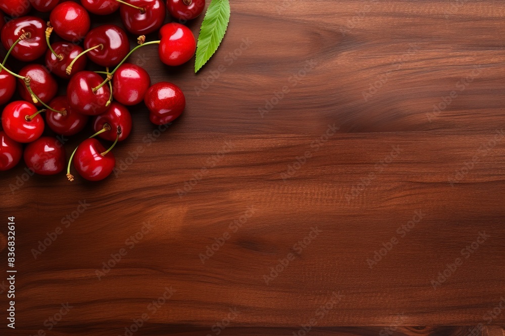 cherries on wooden background, generative ai cherries on wooden background, generative ai
