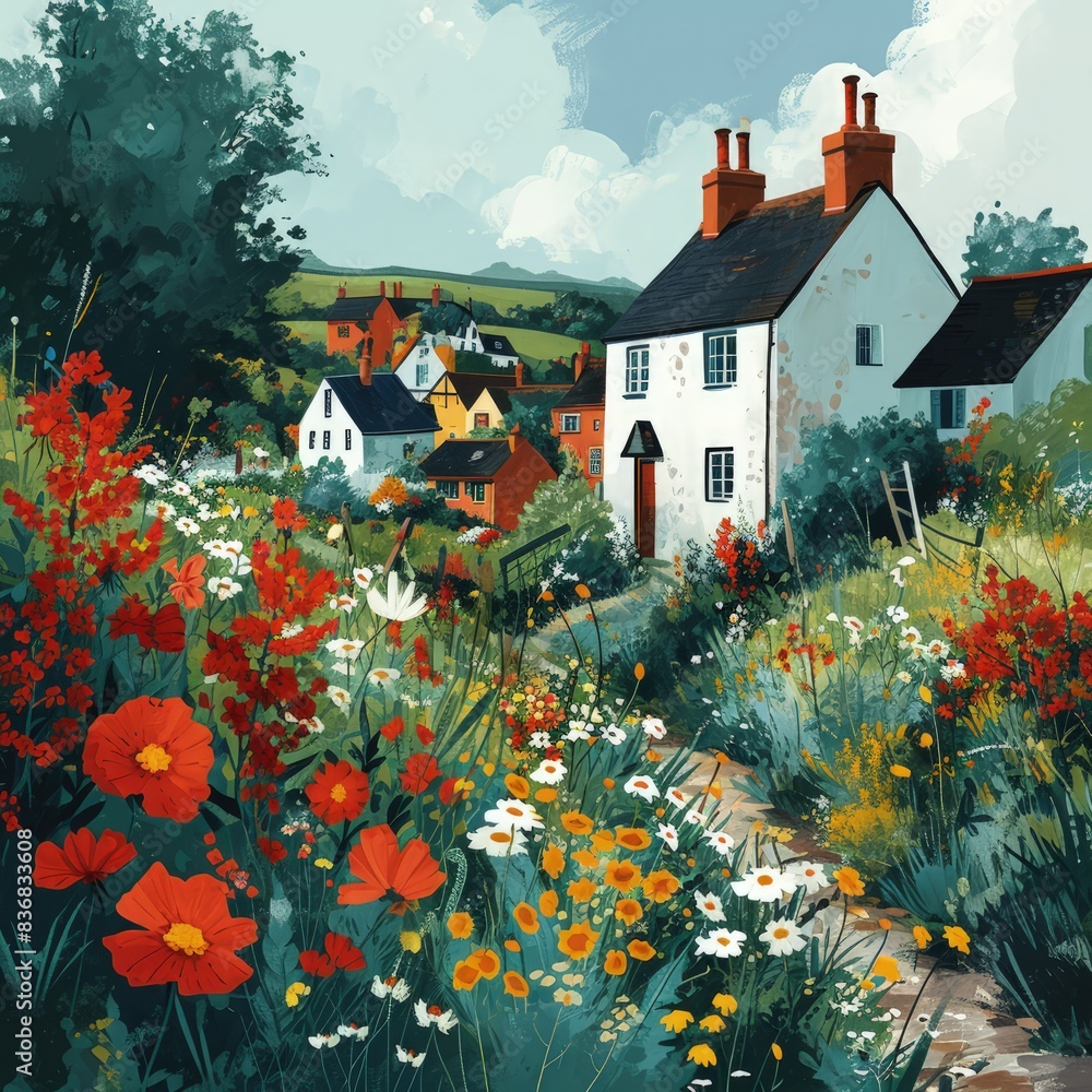 different versions of typical old English village houses, front view ...