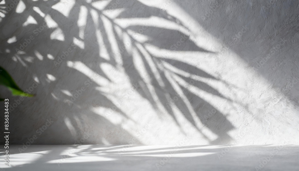 light background of shadows from plant leaves on a white wall, minimalistic background for the presentation of your products, stock wallpaper image light background of shadows from plant leaves on a white wall, minimalistic background for the presentation of your products, stock wallpaper image