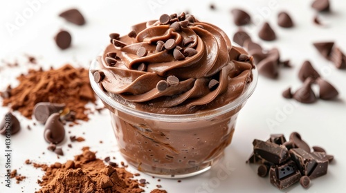 Chocolate Mousse in Cup on White Background photo