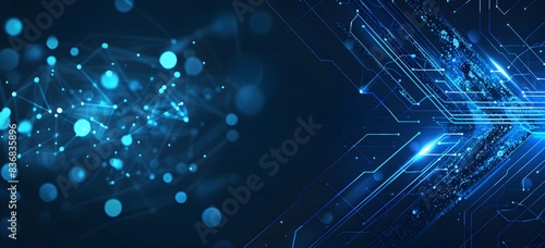 Abstract arrow and technology background with blue glow, digital network connection vector illustration design for web banner and poster, line art concept of innovation in business and data science te