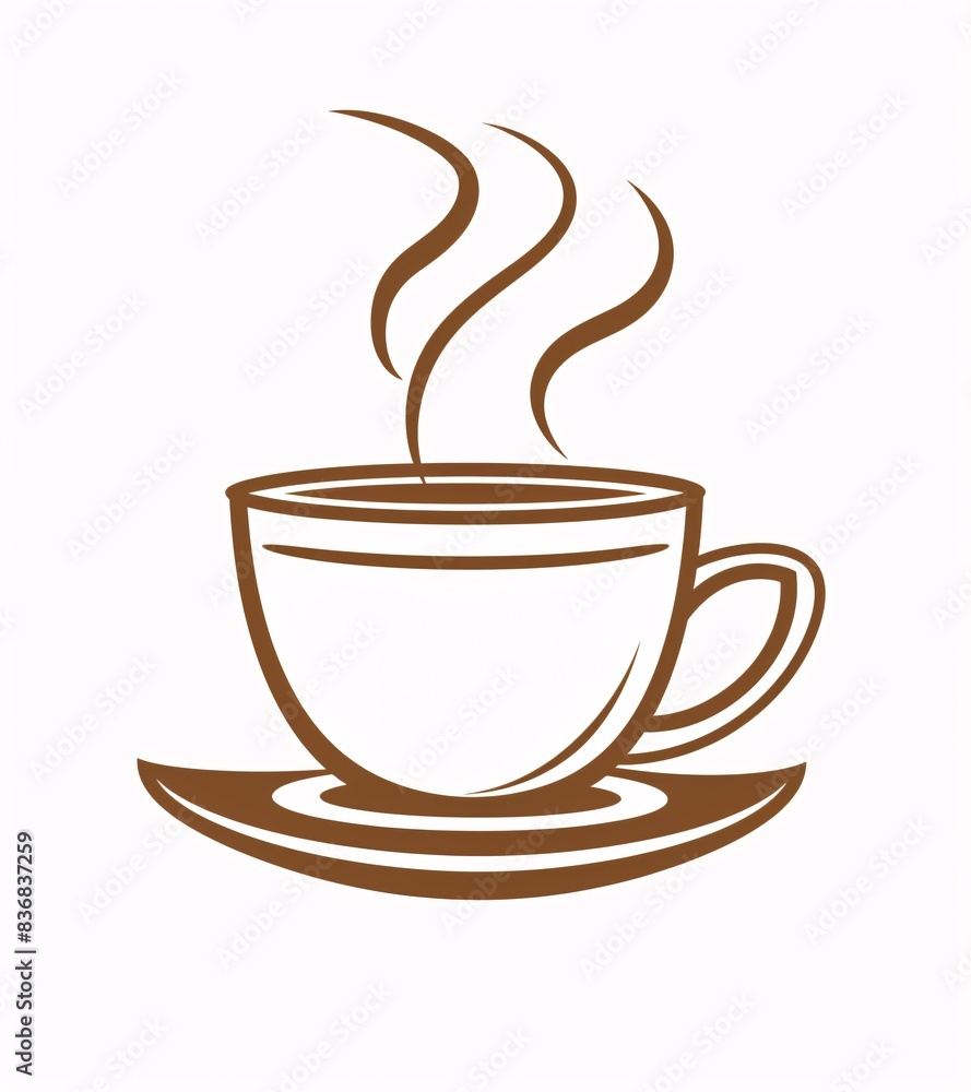 Obraz premium Minimalist Coffee Cup Vector Logo Icon with Steam in Simple Line Art Style on White Background