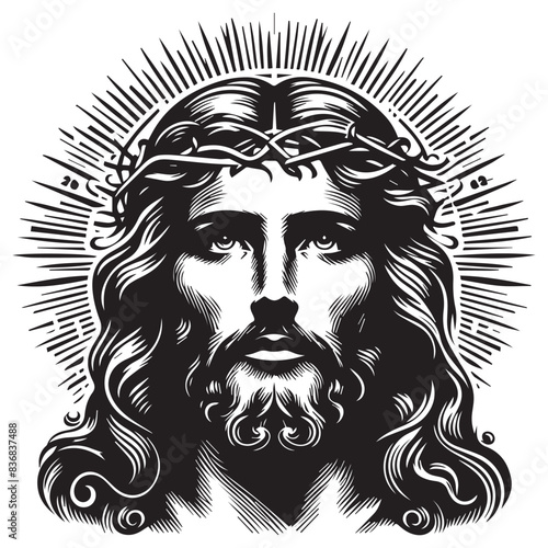 Jesus silhouette. Jesus is isolated on a white background. Jesus' face silhouette. Vector illustration. hand drawn. black silhouette of Jesus Christ.
