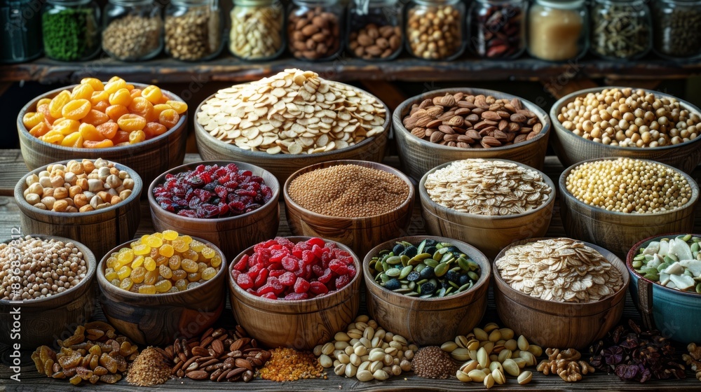 Fototapeta premium Dried food groups with an image featuring an assortment of nutritious options