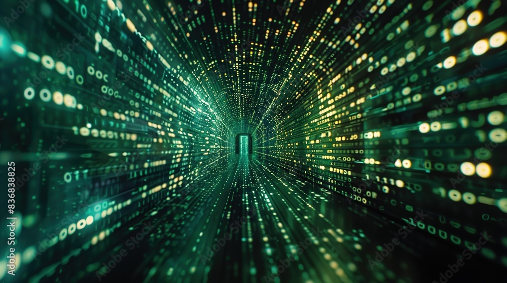 Fototapeta premium Holographic projections of binary code hovering in a digital realm, portraying the essence of cybernetic evolution. 