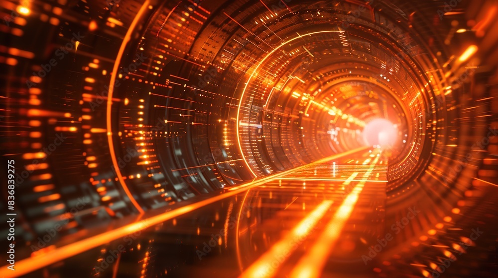 Obraz premium Illuminated cybernetic pathways leading into the unknown, symbolizing the boundless possibilities of technology